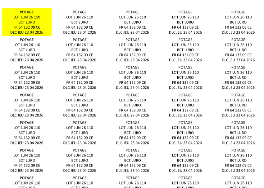 Grille d'étiquettes simples générées automatiquement, prêtes à imprimer